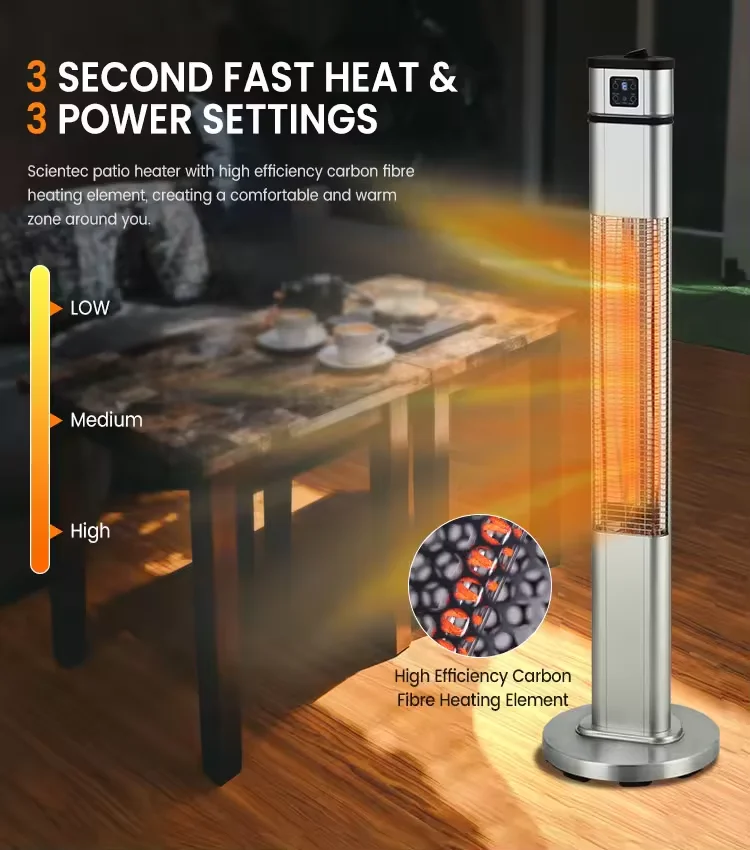 2000W Weatherproof Outdoor Electric Heater Tilt Adjustment 220-240V for Rainy Auckland Wellington