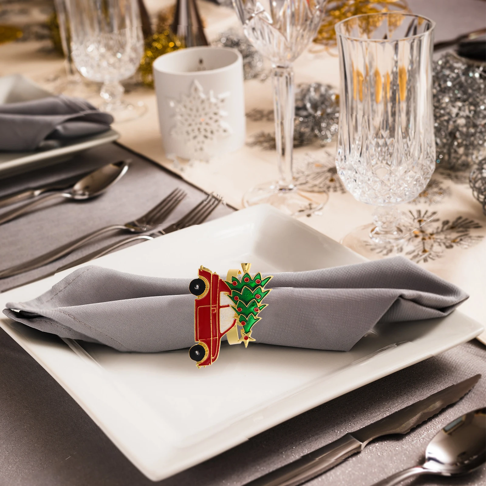 

6Pcs Metal Napkin Rings Christmas Decor Xmas Table Setting Alloy Buckles Home Restaurant Christmas Napkin Rings