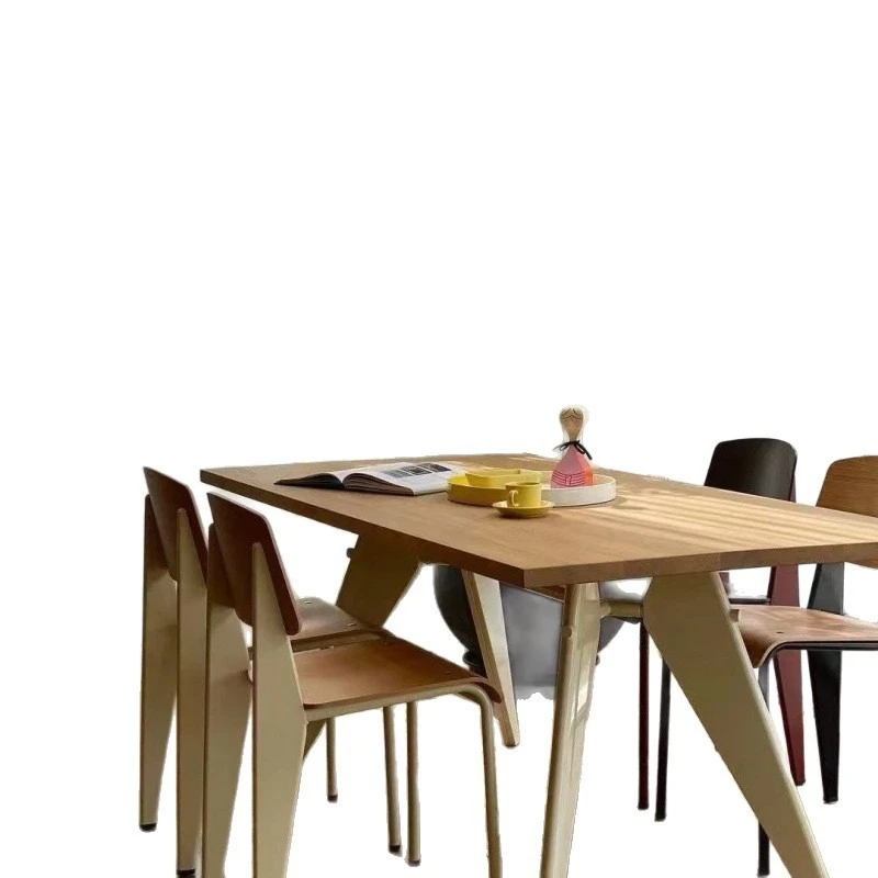 

Cream wind solid wood dining table Small apartment household table Workbench negotiation Conference living room desk