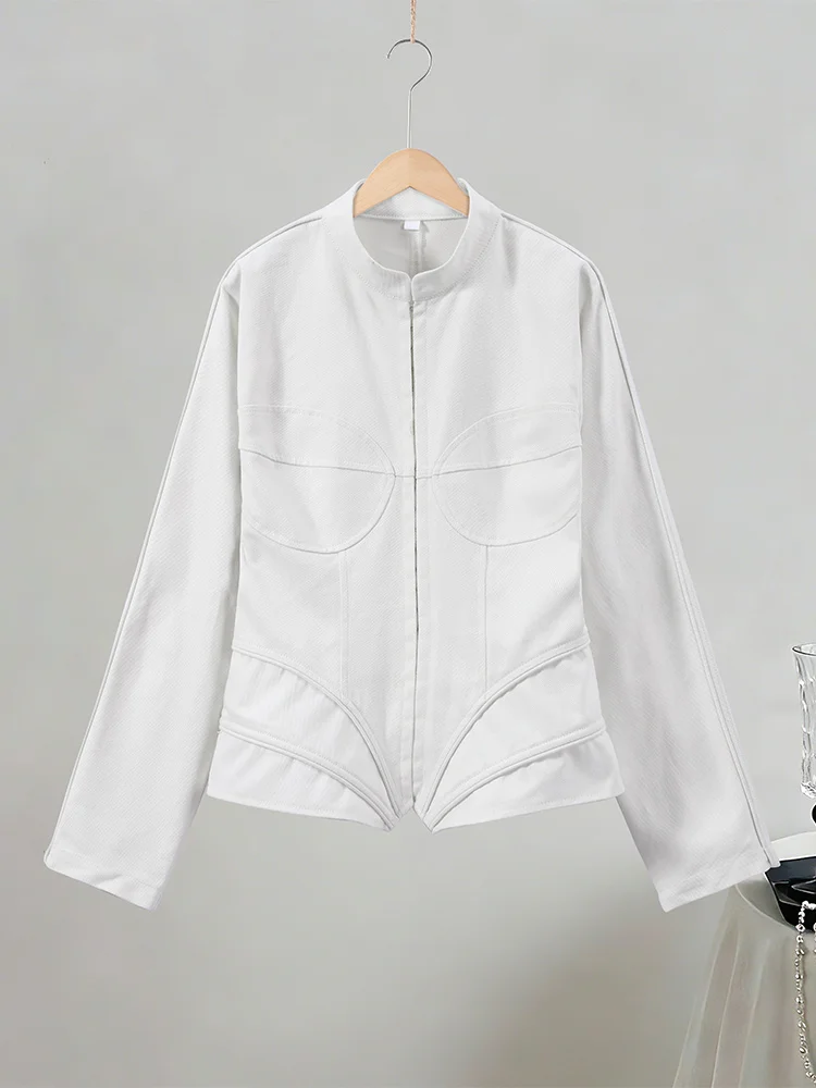 Taillenschnürende Korsett-Tops mit Unregelmäßigem Saum für Damen, Sexy Stehkragen Langarm Slim-Fit Bluse, Frühlings-Neuheit für Bürodamen, Partykleidung – Detail 3