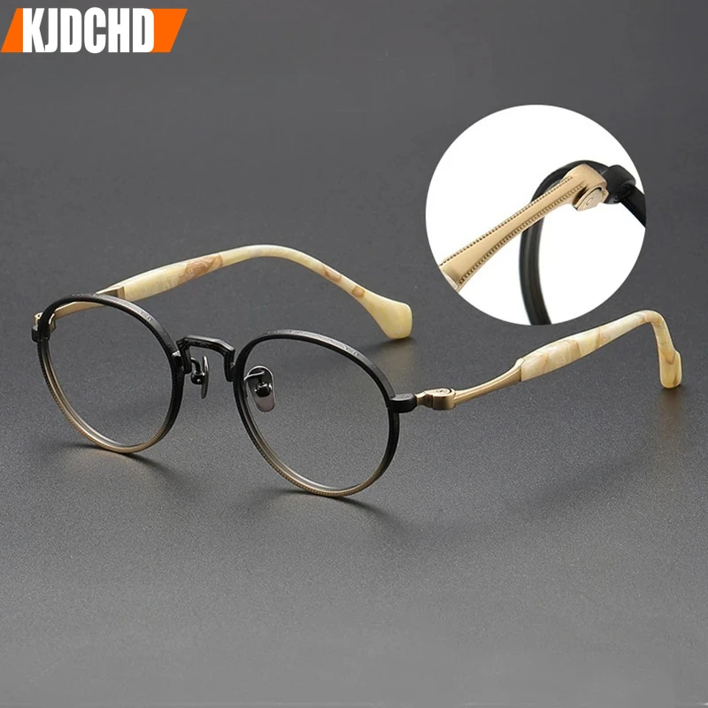 

KJDCHD Handmade Round Prescription Eyeglasses Frame Men Vintage Titanium Optical Glasses Women Classic Full Rim Myopia Eyewear