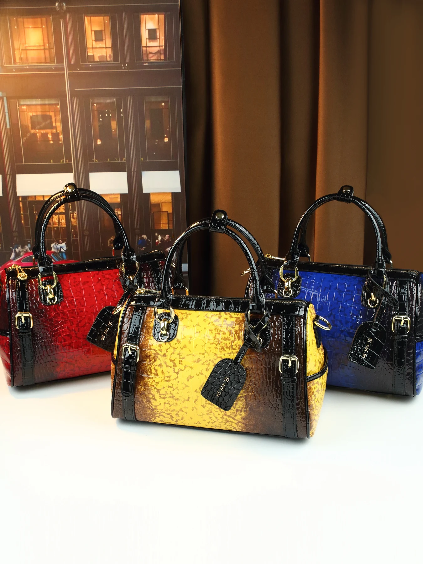 

European and American cross-border new women's gradual change crocodile pattern two-color large-capacity portable pillow bag