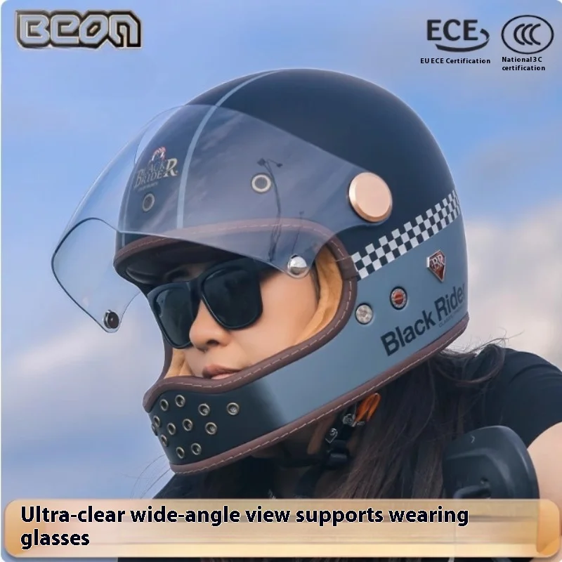 Hot BEON Full Face Motocross Carbon Fiber Helmet BR50 Glassfiber Vintage Motorcycle Professional Retro Helmets DOT ECE Approval