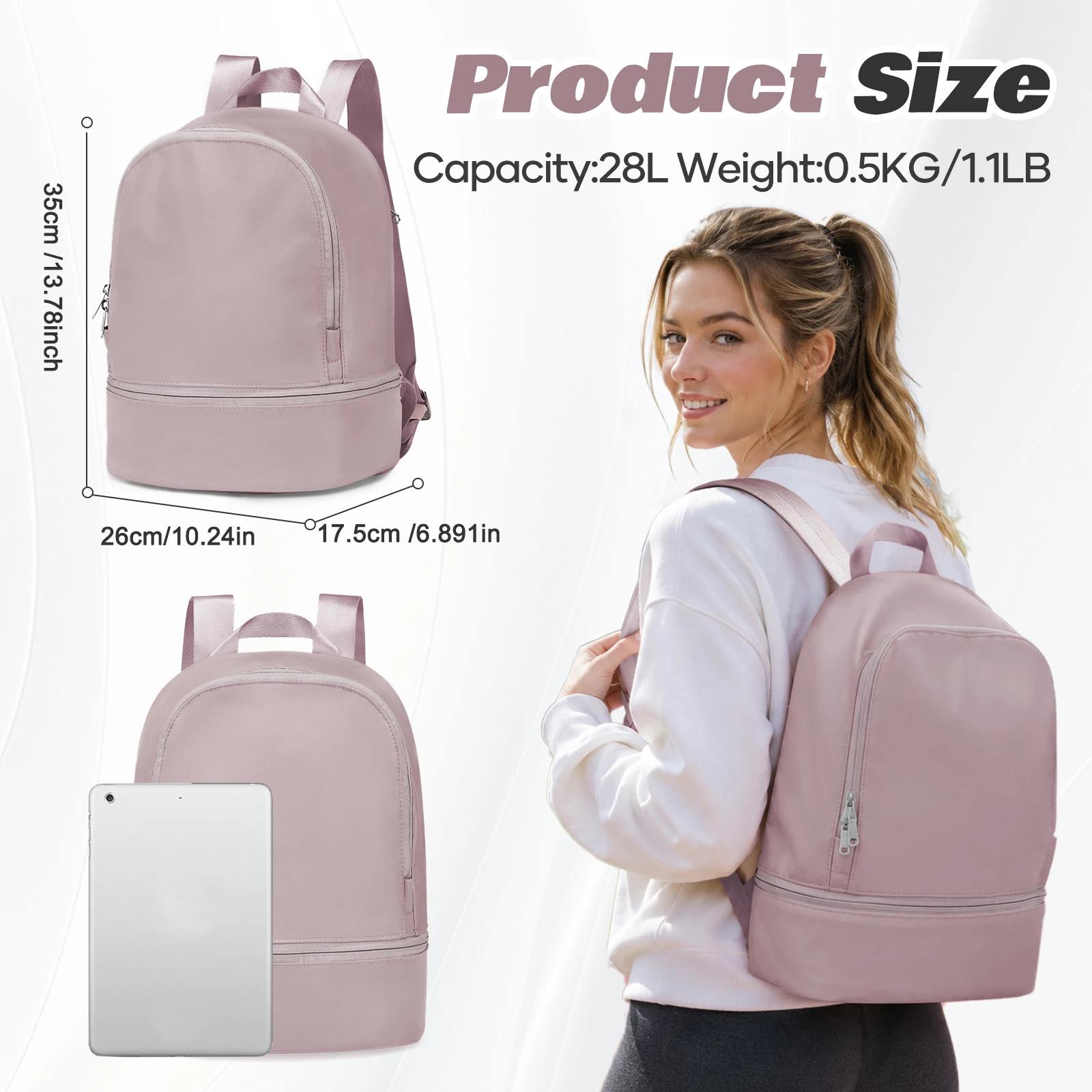 Women's Gym Backpack, Sports Backpack with Shoe Compartment, Sports Gym Backpacks for Beach Swimming Pool，Casual School Backpack