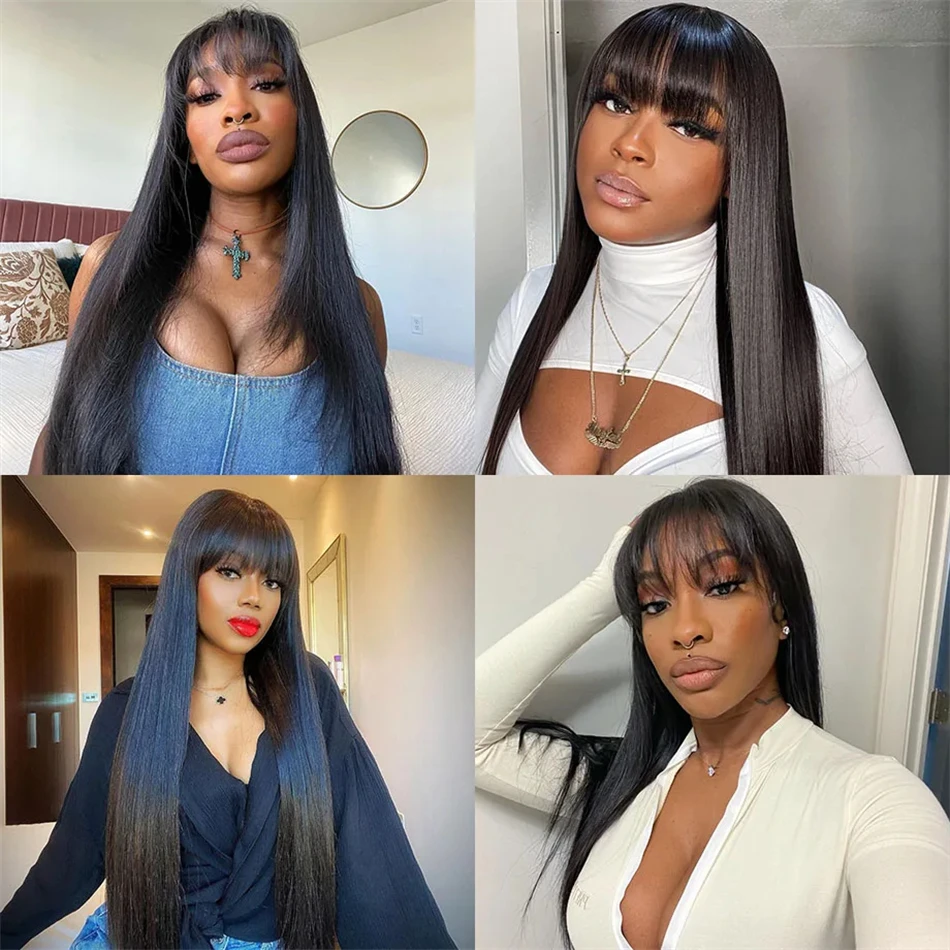 Straight Natural 3x1 Middle part Lace Full Machine brazilian Wig With Bangs 200% Density Human Hair Bob Wigs For Women Choice