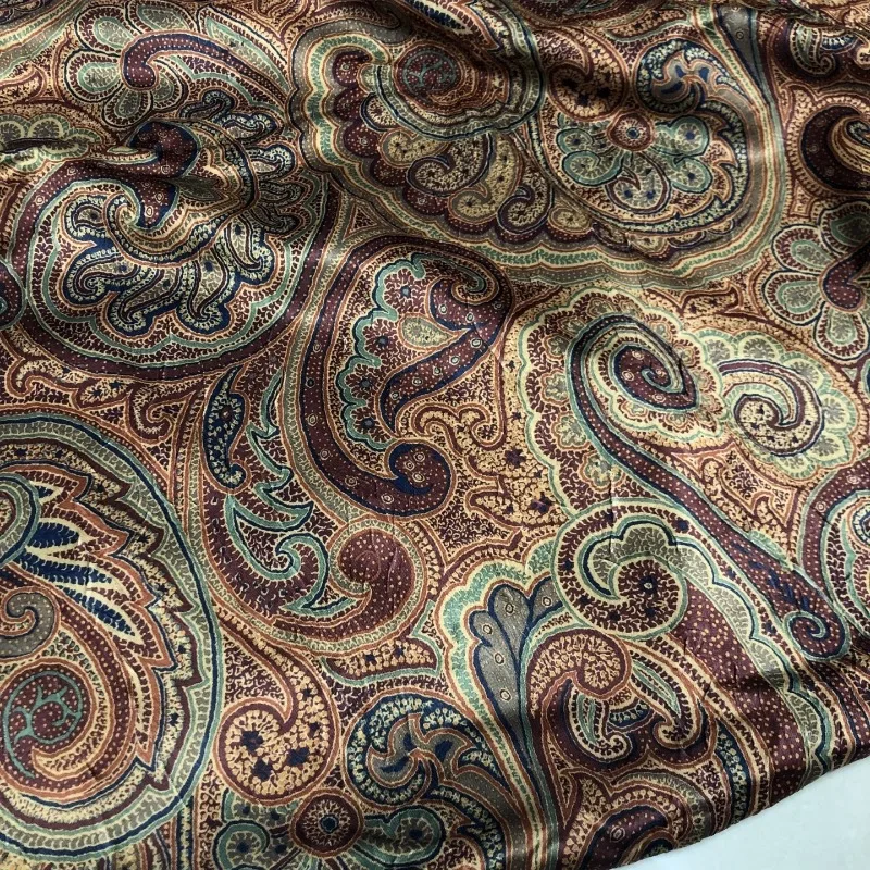 

Retro ethnic style satin printed fabric Spring Autumn Skirt Top Designer Handmade diy sewing cloth material by the meter