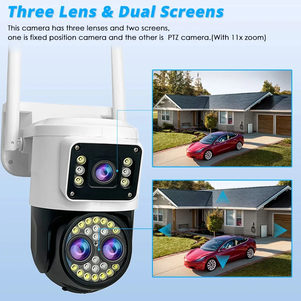 Smart Home WIFI Camera 12MP Three Lens 10x Zoom HD Video Surveillance Cameras Outdoor Security IP Camera Wireless CCTV Yoosee