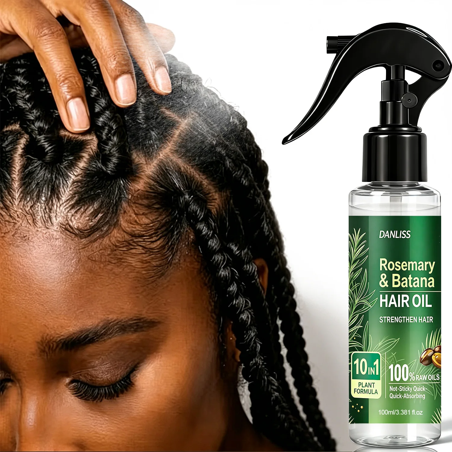 Rosemary & Batana Hair Oil Spray, 10-in-1 Plant Formula with Black Castor Oil, Strengthen Moisturize Smooth Hair.
