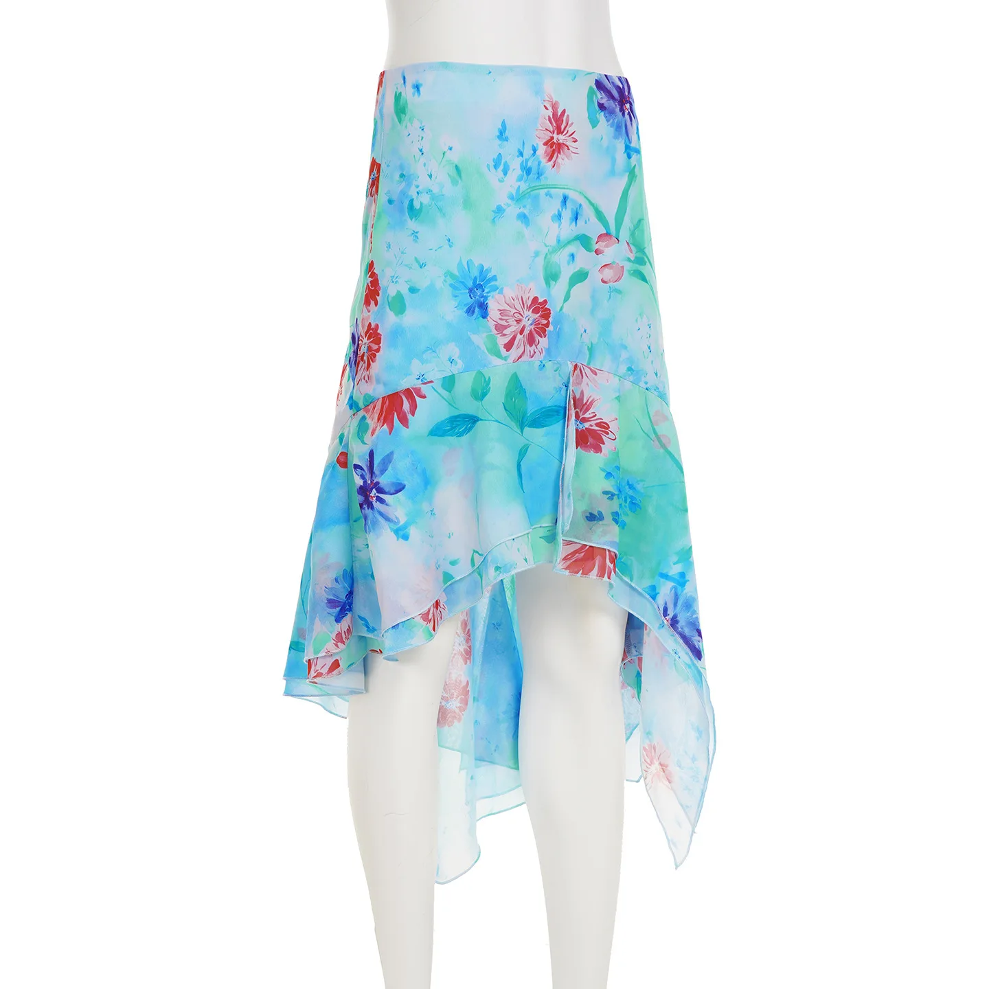 2026 봄 신상 여성 불규칙 유화 꽃 메쉬 중장 스커트