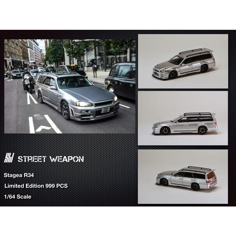 SW 1:64 Stagea R34 GTR Wagon Alloy Diorama Car Model Collection Miniature Carros Toys Street Weapon