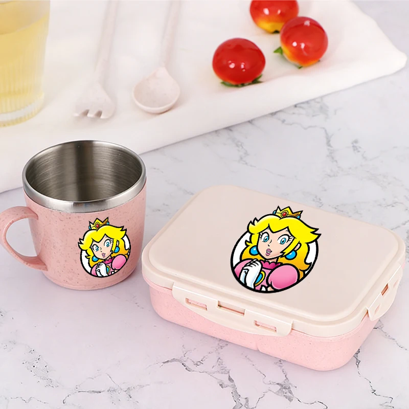 

2pcs Super Marios Lunch Box Luigi Princess Peach Water Bottle 304 Stainless Steel Cups Boy Girl Portable Bento Boxs Water Cups