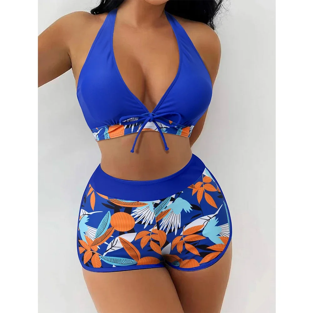 Women\'s Sexy Triangle Bikini Set 2-piece Swimsuit Hanging Neck Cross Split Swimwear Color Matching Brazilian Bathing Suit