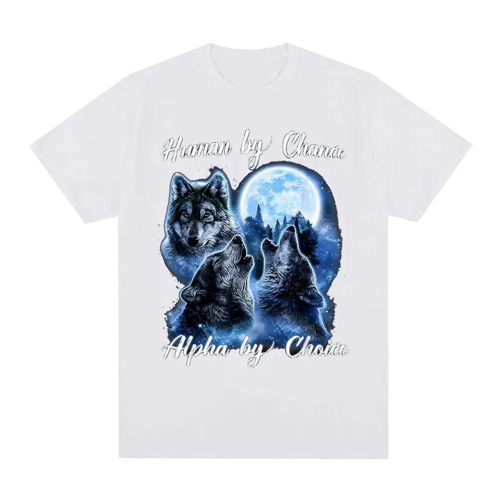 Human By Chance Alpha By Choice Wolf Graphic T-shirt Women Fashion Hip Hop Vintage Short Sleeve T-shirts Tops