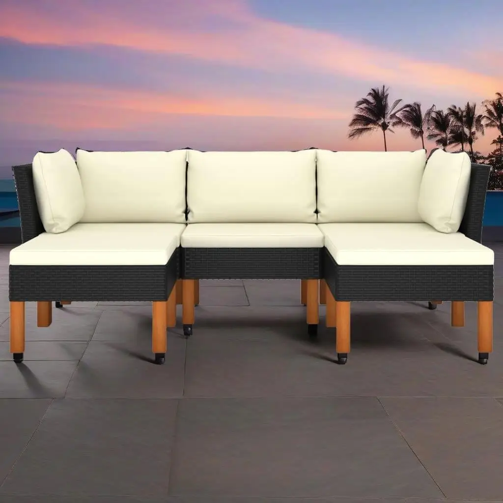 

5-Piece Black Poly Rattan Patio Lounge Set with Cushions - Stylish Outdoor Seating