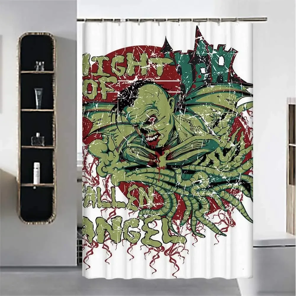 Vampire Waterproof Shower Curtain Night of Fallen Angel Demonic Zombie Hunting Freaky Scary Nightmare