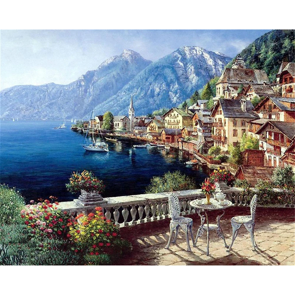 Landscape Scenery DIY 11CT Cross Stitch Embroidery Kits Craft Needlework Set Printed Canvas Cotton Thread Home     Dropshipping