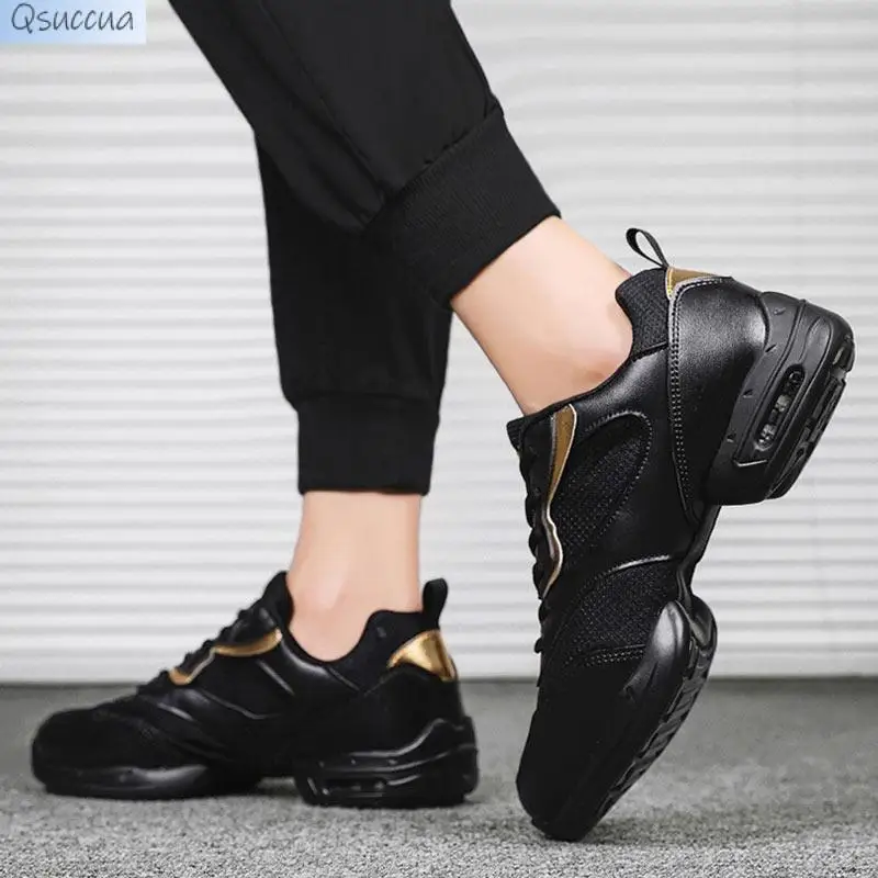 Black Dance Shoes Men's Soft-Soled Large Size Student Dance Shoes Square Dance Sports Competition Dance Shoes Mesh Non-Slip