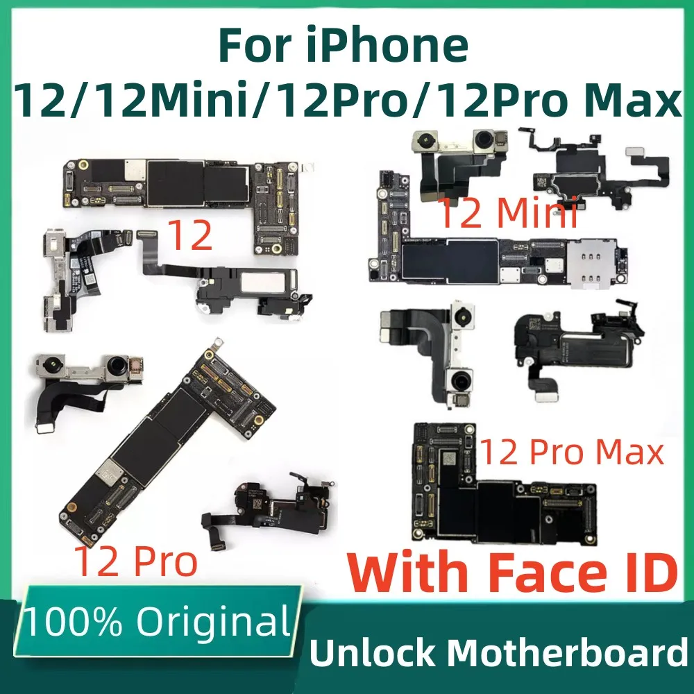 Original Motherboards For IPhone 12 Pro Max Motherboard With Face ID Mainboard Main Logic Board Cleaned ICloud Fully Tested