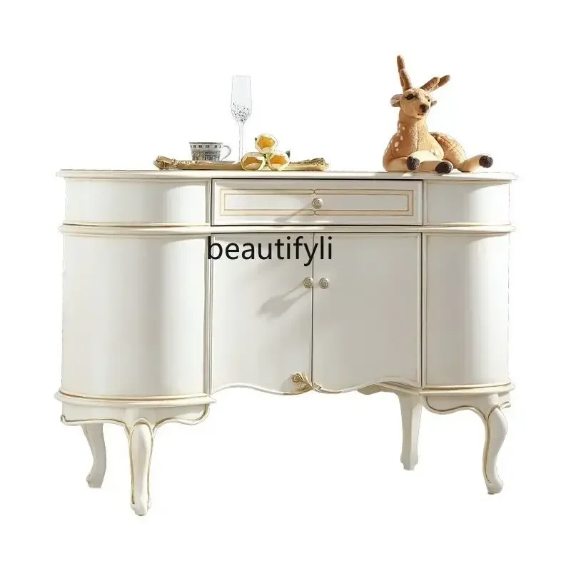 A15 French light luxury pastoral all solid wood entrance cabinet European entrance table double door storage side cabinet