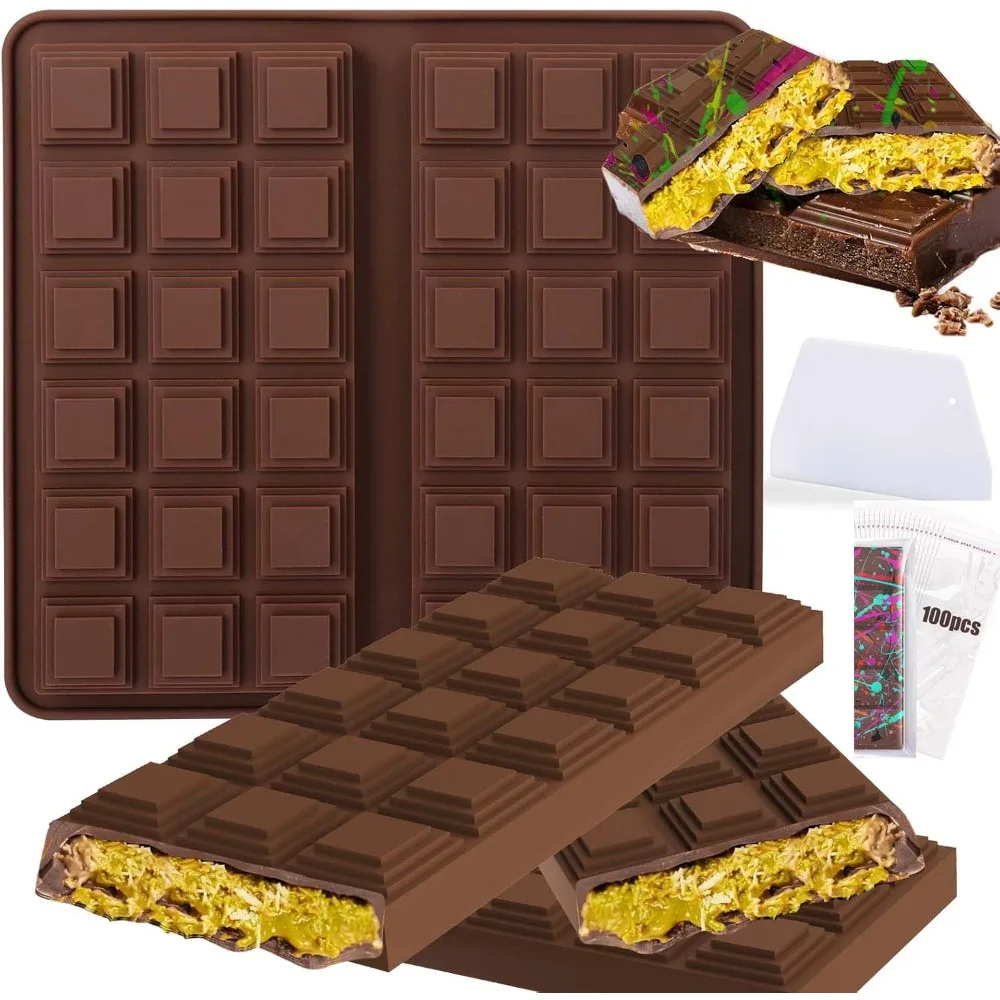 Silicone Dubai Chocolate Bar Mold with 100pcs Storage Bags for Candy Chocolate Pistachio Knafeh Stuffed Chocolate Bars DIY Mold