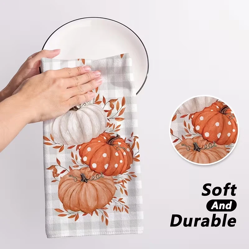Pumpkin Print Kitchen Towel Tea Towel Home Decoration High Absorbency Design Household Decorative Cleaning Cloths