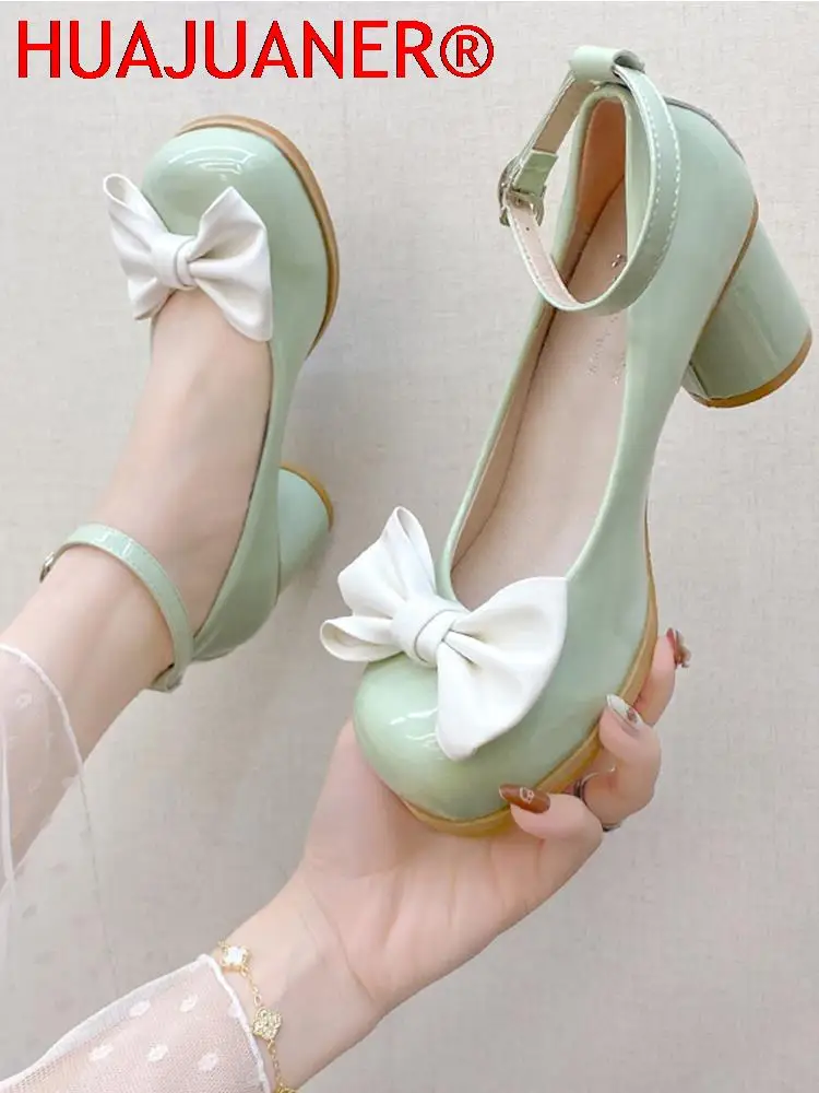 High Heels Women Mary Janes Lolita Shoes Retro Dress Thick Pumps Summer Sandals 2026 New Party Bow Ladies Shoes Prom Zapatos