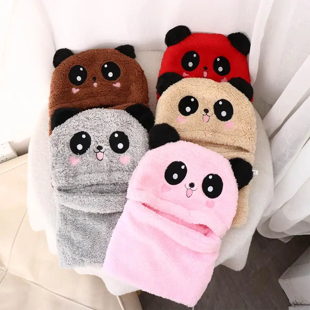 Full Face Cover Cashmere Inside With Scarf Headwear Neck Warmer Cartoon Panda Hats Kids Caps Winter Fleece Hats Kids Bonnet