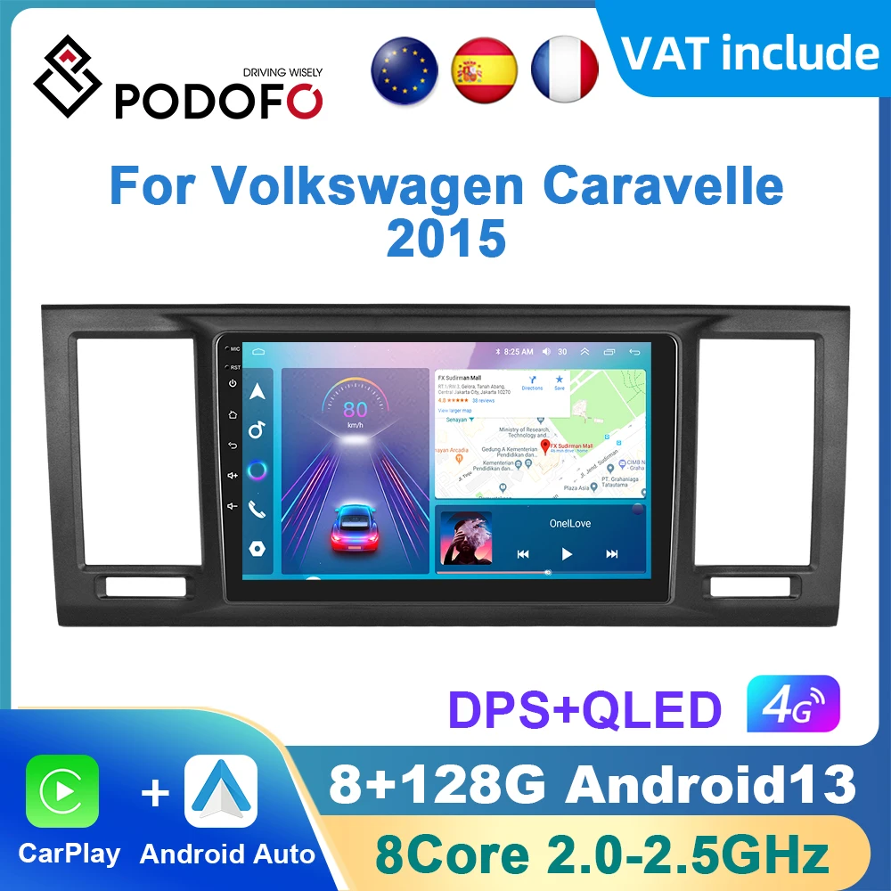 Podofo AI Voice Android Carplay Car Radio For Volkswagen Caravelle 2015 Android Auto 4G Multimedia Navigation GPS autoradio DSP