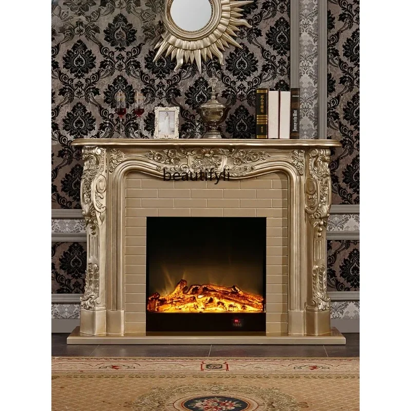 1.5 M European Fireplace Curio Cabinet Champagne Gold Solid Wood American Fireplace Mantel Heating