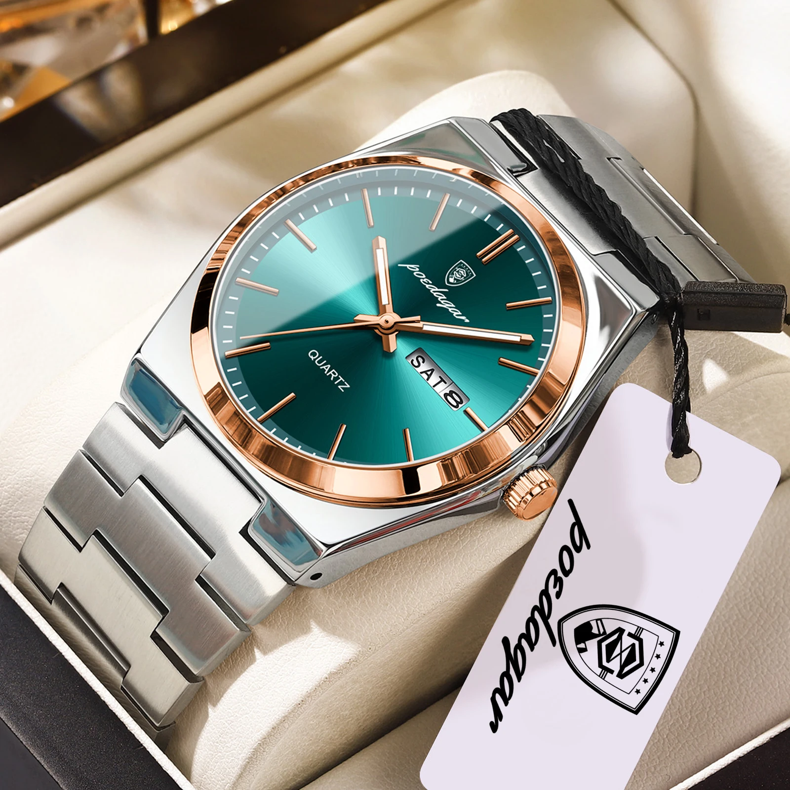 POEDAGAR Luxusuhren für Herren, Edelstahl, wasserdicht, leuchtend, Herrenuhr mit Datum und Wochentag, modische, lässige Quarzuhr für Herren, Reloj