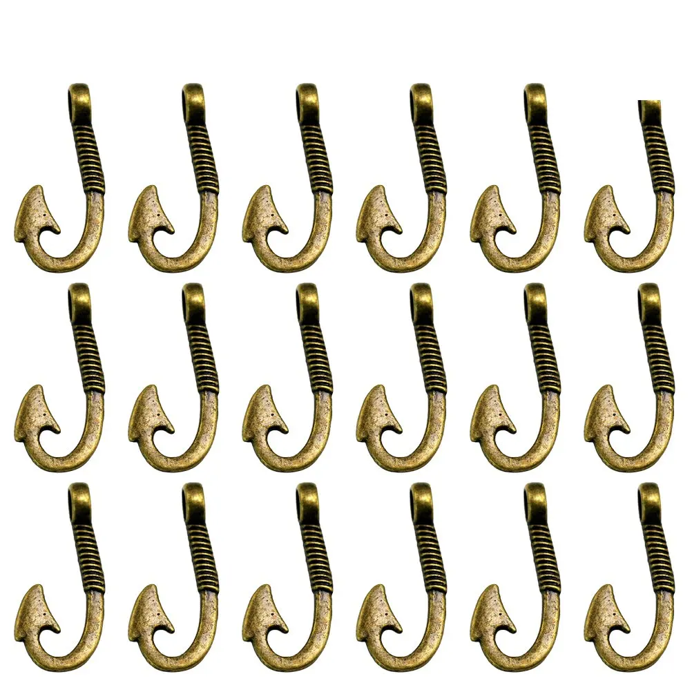 

50Pcs Creative Bronze Fishhook Pendant Simple Elegant Design for DIY Necklace Bracelet Dangle Charm Cosplay Costume Decoration