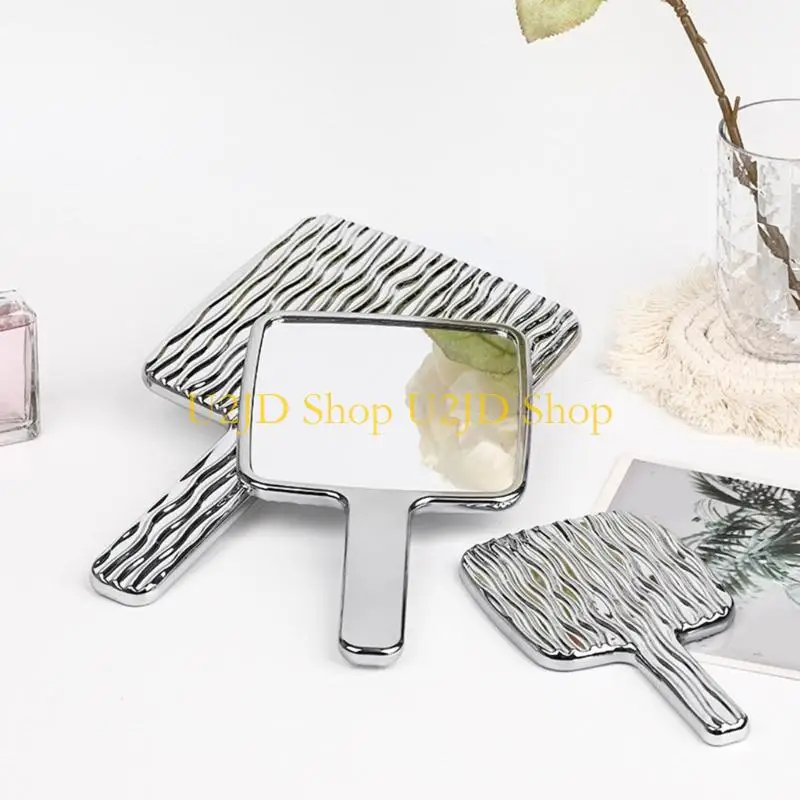 핸드 헬드 메이크업 거울 거울이있는 u2jd 물 잔물결 핸드 미러 휴대용 미용 미러 컴팩트 거울