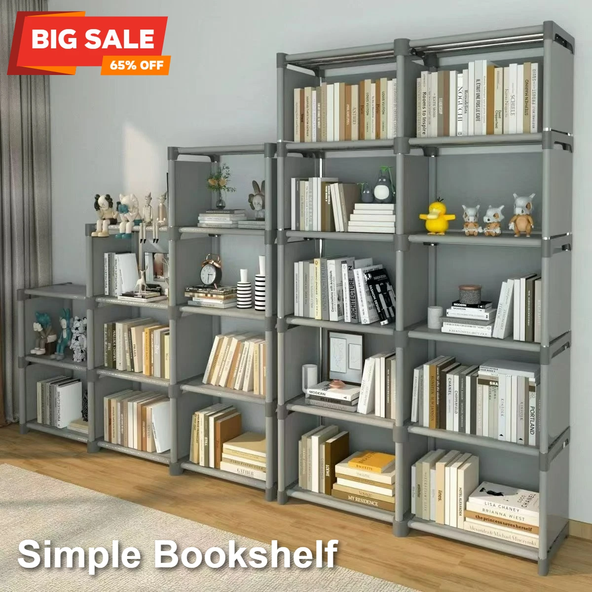 

New Bookshelf Simply Storage Cabinet for Living Room Multi-Layer Dustproof Storage Rack for Bedroom & Study Save Space Grey