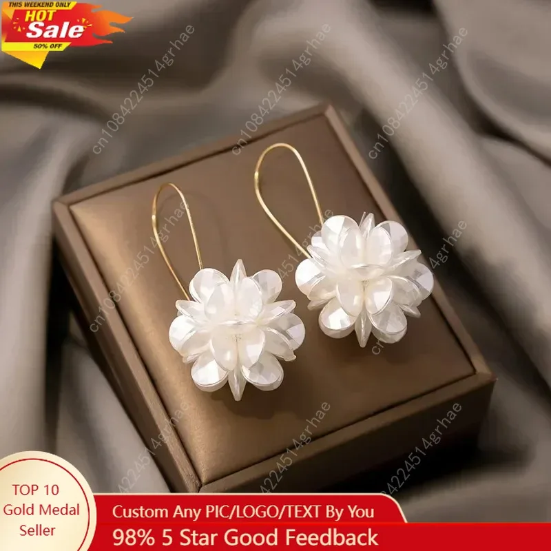 

Женские серьги-шарики с жемчугом и лепестками, модные трендовые длинные серьги-шарики с цветочным узором, сделай сам, геометрическая пряжка для ушей, вечерние праздничные ювелирные изделия, подарки