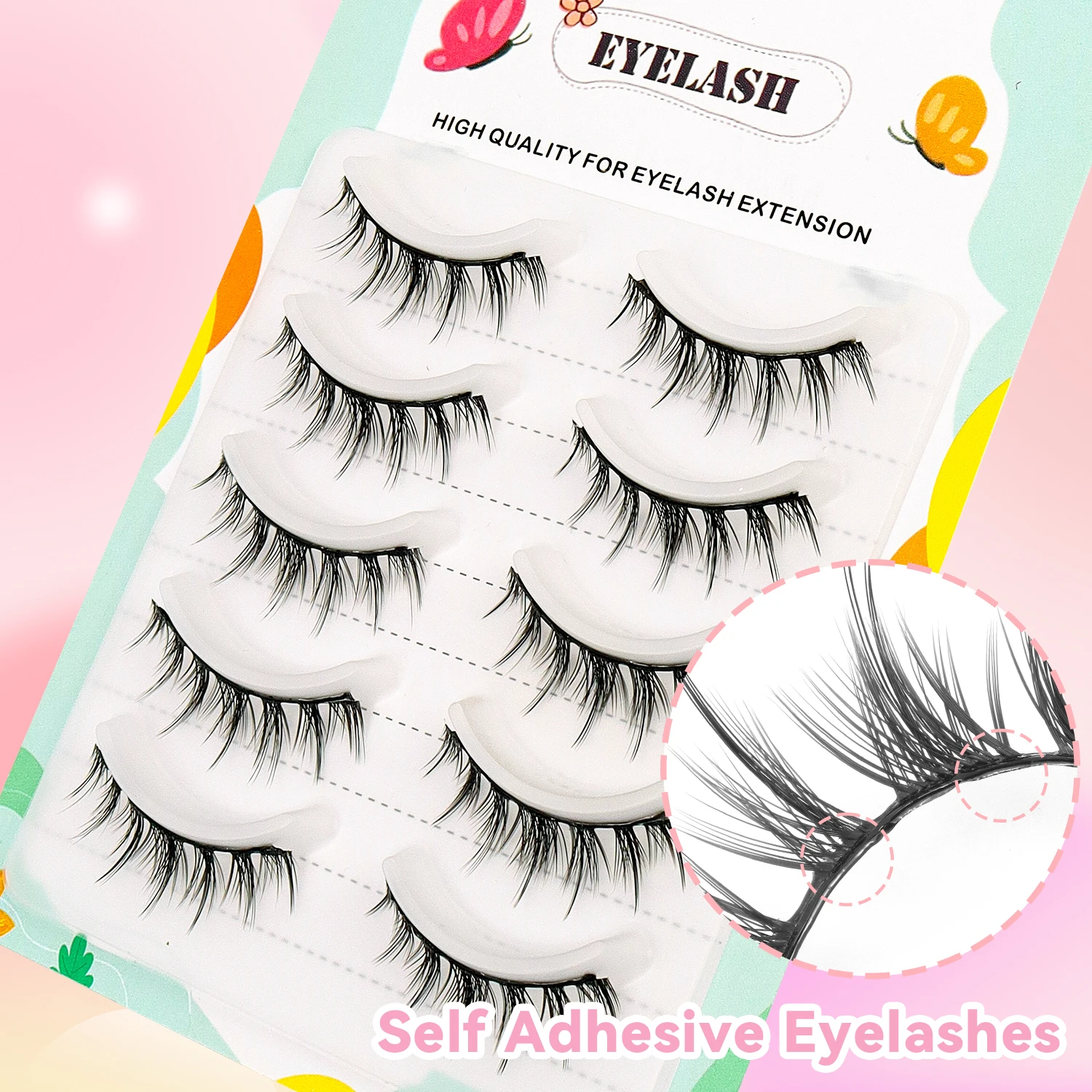 5 أزواج من الرموش الصناعية ذاتية اللصق مع رموش الشيطان الصغيرة الطبيعية والنحيلة، تصميم جديد خالٍ من الغراء