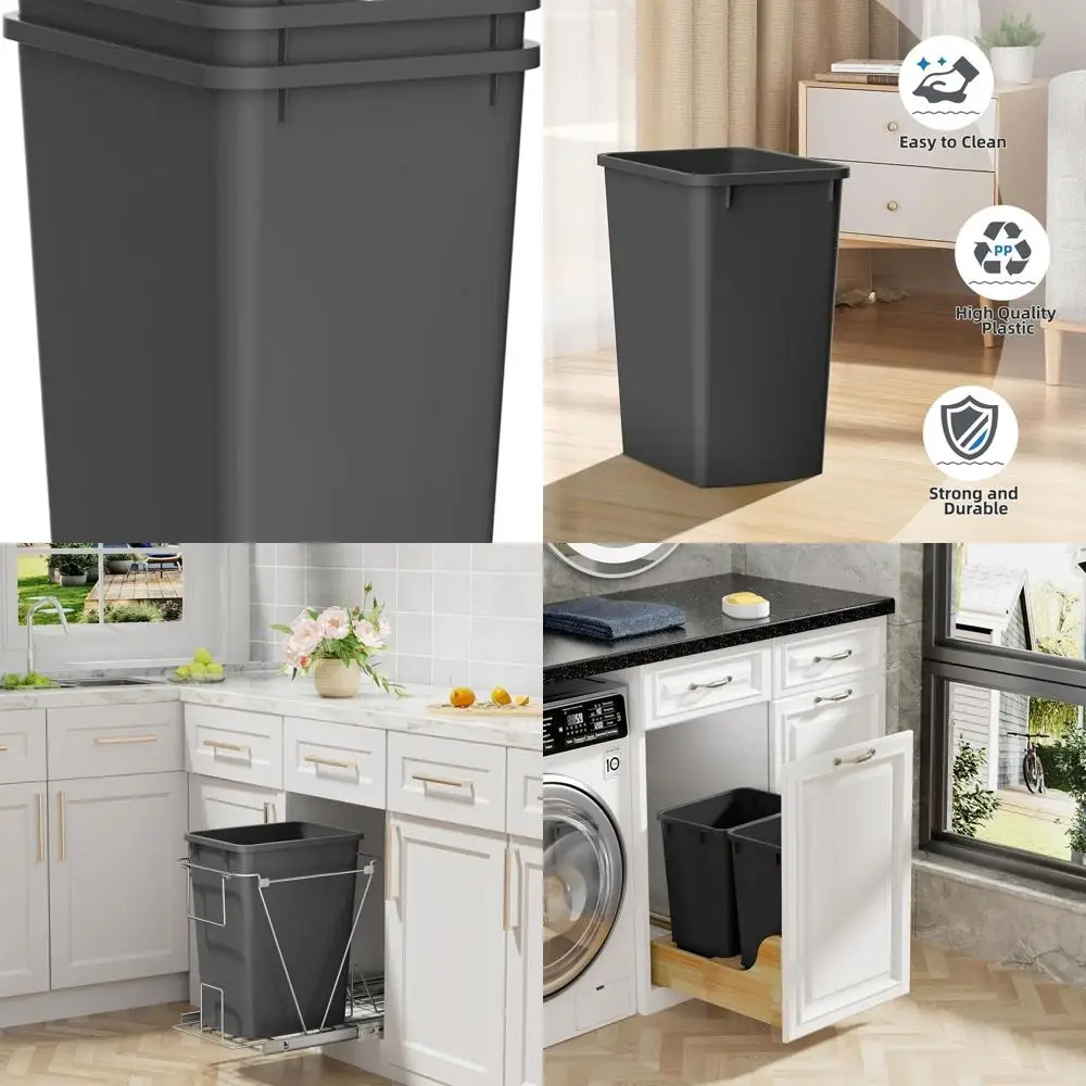 

9-Gallon Slim Double Pack Trash Cans for Kitchen, Bedroom, Office, and Bathroom Under Sink in Black