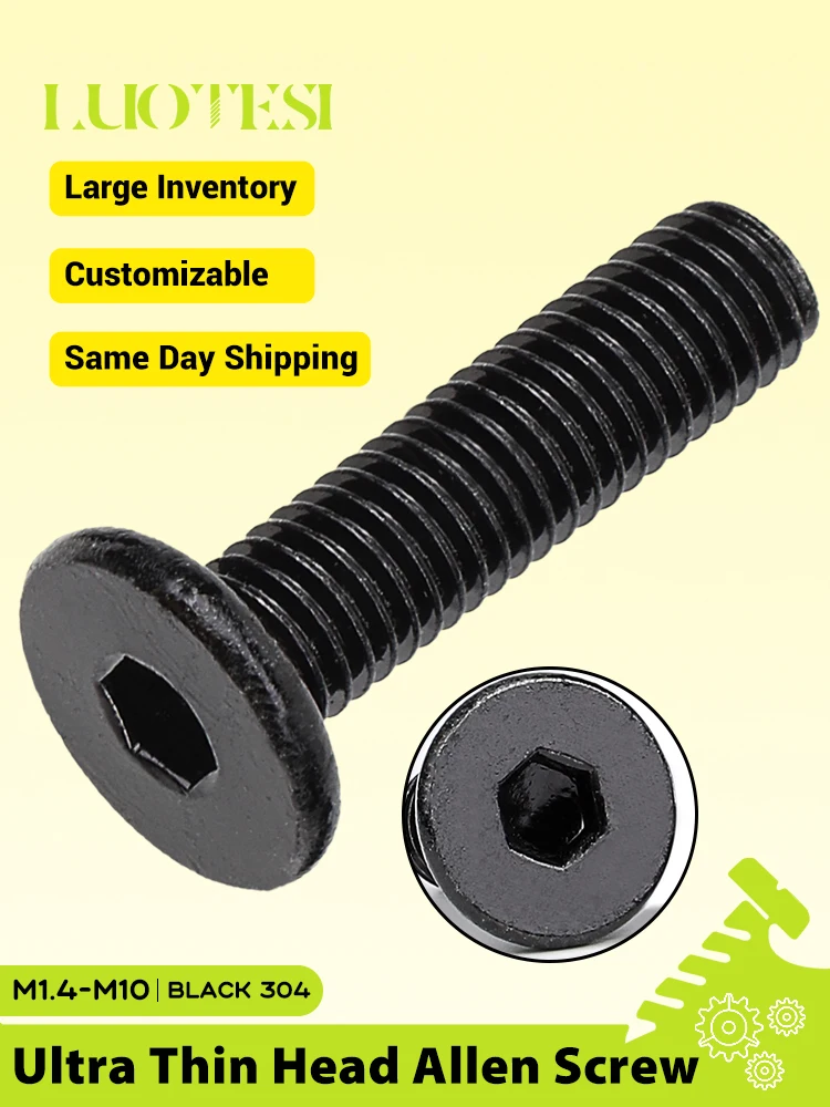 Vis à tête plate Ultra fine à douille hexagonale noir 304 acier inoxydable M2 M2.5 M3-M12 vis à boulon à tête plate Allen pour ordinateur portable