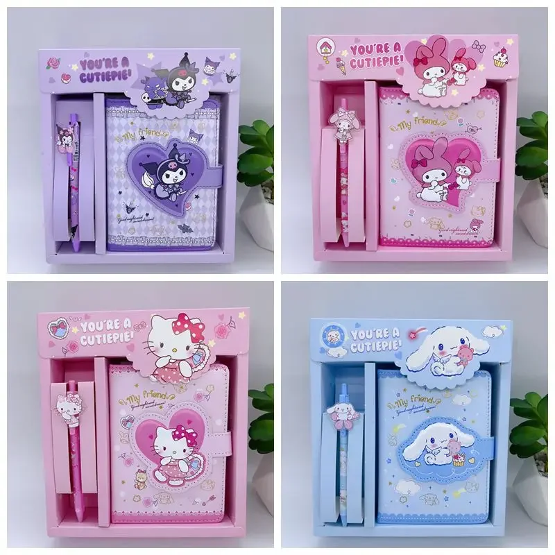 

Cute Sanrio Notebook Anime HelloKitty Cinnamoroll Kuromi Students Hand Account Diary Children Magnetic Buckle Notepad Gift Box