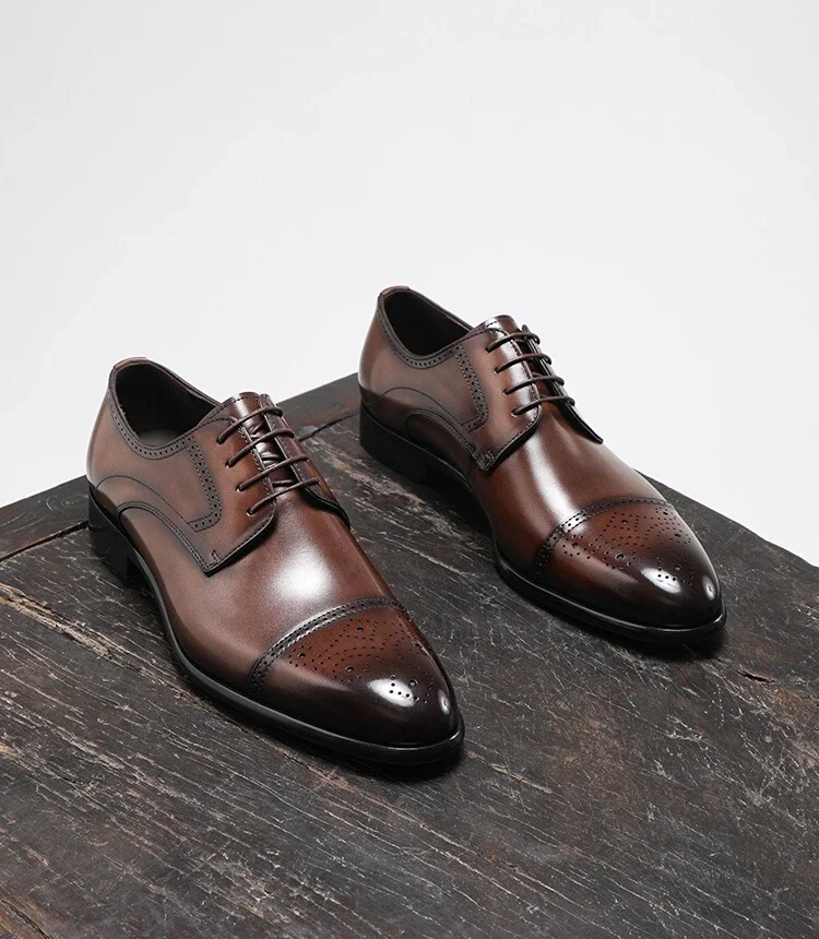 Spring and Autumn New Men's Formal Shoes, Genuine Leather Round Toe British Style Three Joint Oxford Shoes