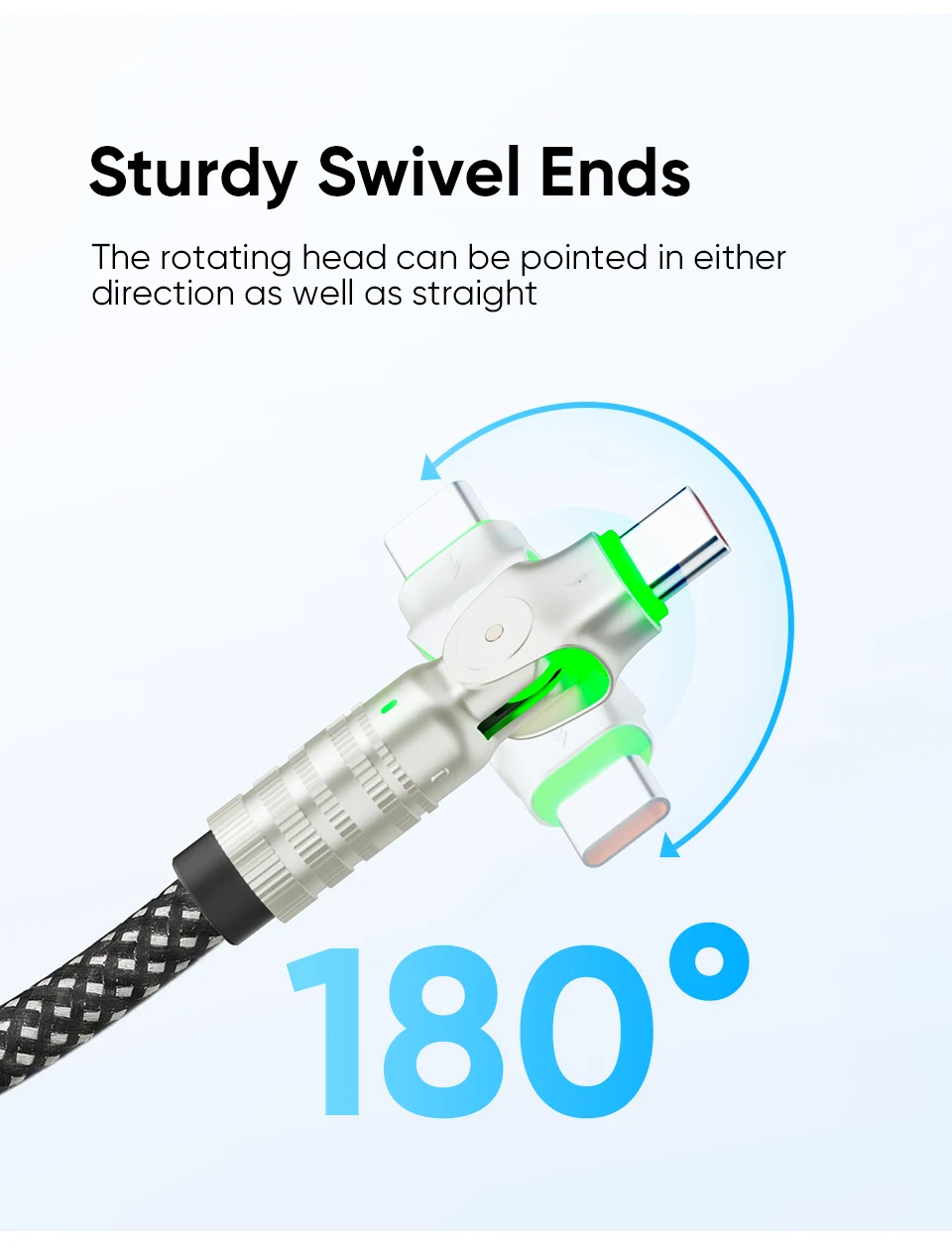 KUULAA 240W Typ-C-Kabel, Schnellladung, 180-Grad-Drehwinkelkabel für Spiele, für Xiaomi Redmi Honor Handy-Ladegerät, USB-C-Kabel – Detail 2