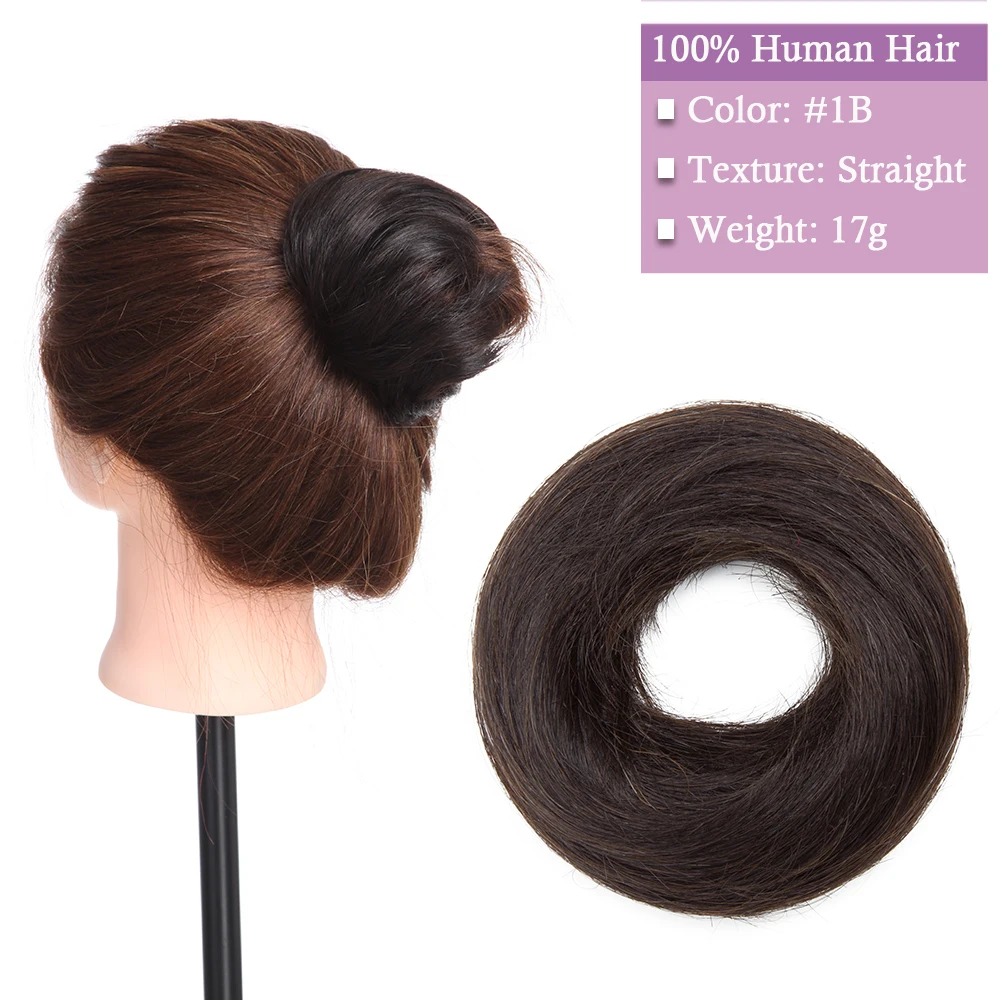 Hiasan Rambut Sanggul Donat Ekstensi Rambut Manusia 100%, Hiasan Rambut Chignon Donat untuk Wanita dan Pria, Scrunchies Sanggul Instan