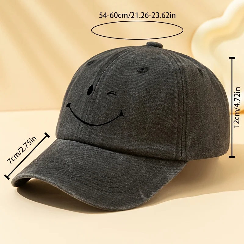 Trendy Versatile Washed Vintage Men's  Cap with Winking  Print, Outdoor Sports Casual Hat for Father’s/Birthday Gift to Boyfrien