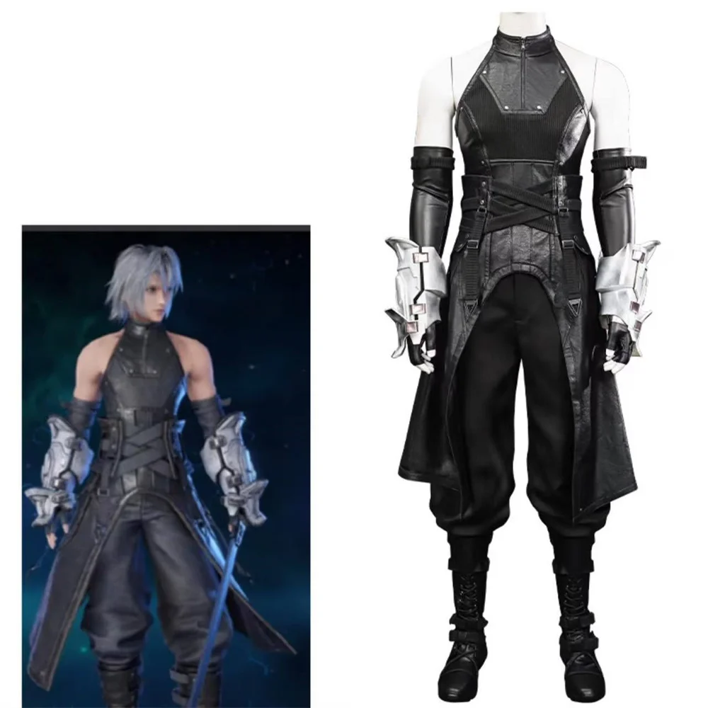 Game FF7  Sephiroth Cosplay Costume Black Combat Uniform Suit Halloween Carnival Party  Outfits