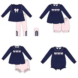 Toddler Autumn Clothing Wholesale Girls Long Sleeve Suit Pink Bow Print Boutique Milk Silk Children's Clothing