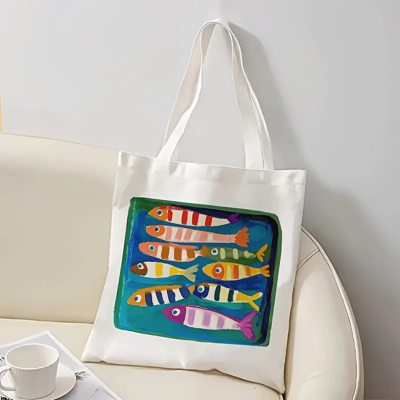 1pc colorido listrado peixe padrão saco de maquiagem-bolsa de armazenamento portátil elegante, bolsa de moedas multifuncional com fecho de zíper