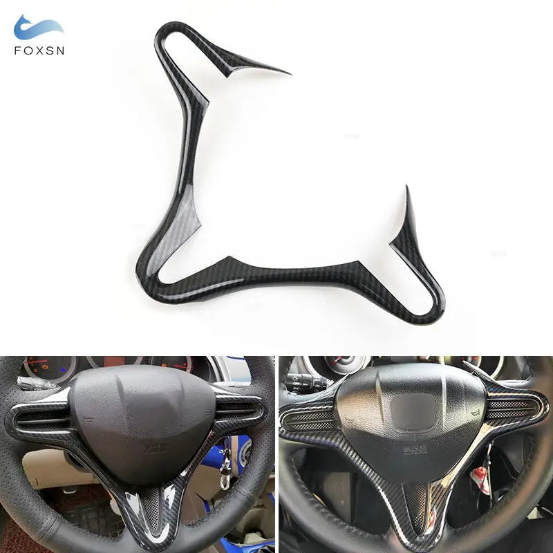 For Honda Civic 8th FD2 City FIT 2008 2009 2010 2011 Car Inner Steering Wheel Cover ABS Carbon Style Trim Interior Sticker