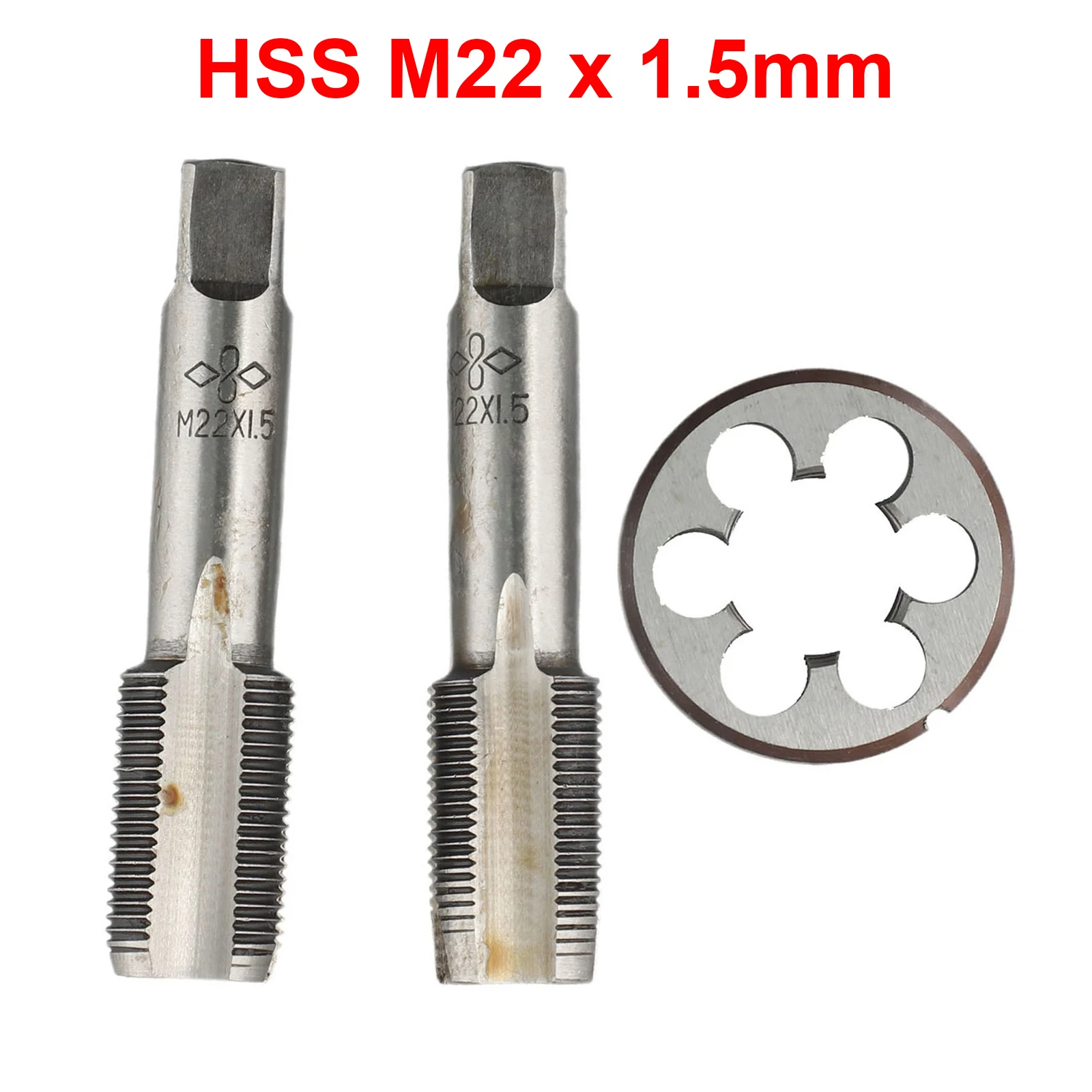 3pcs/set HSS M22 X 1.5mm Taper And Plug Tap 90mm Length And M22 X 1.5mm Die Metric Thread Right Hand HSS Hand Tap