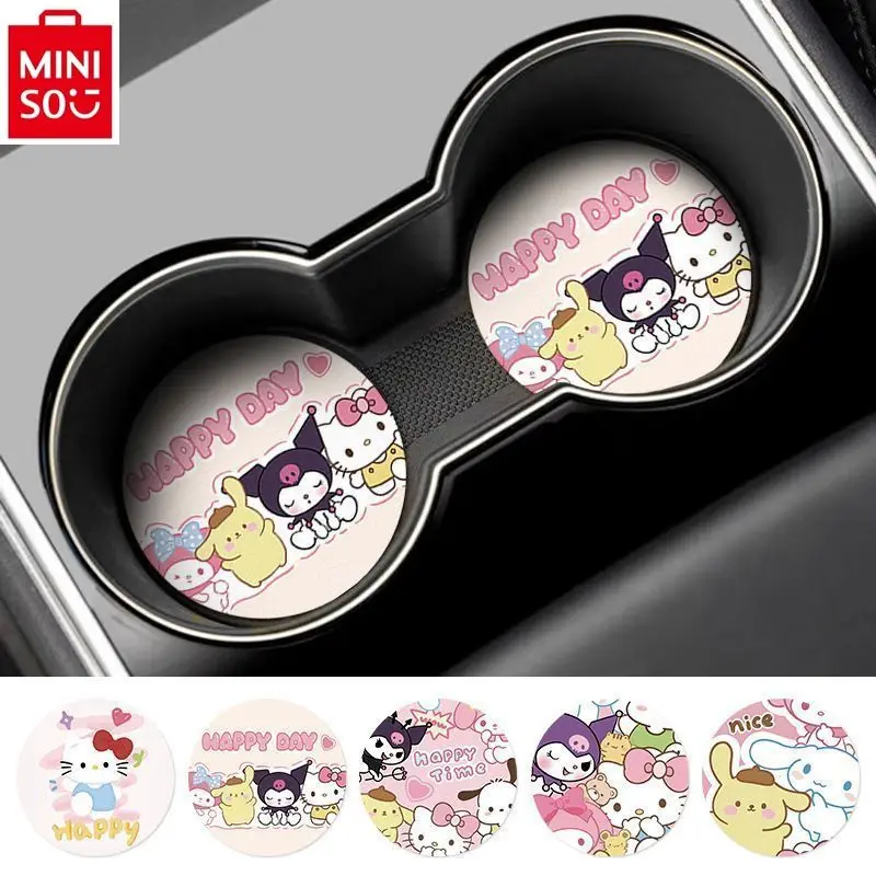 

MINISO Car Cup Mat Creative Water Cup Mat Women's Cute Cartoon Hello Kitty Decorations Non slip Mat Storage Universal