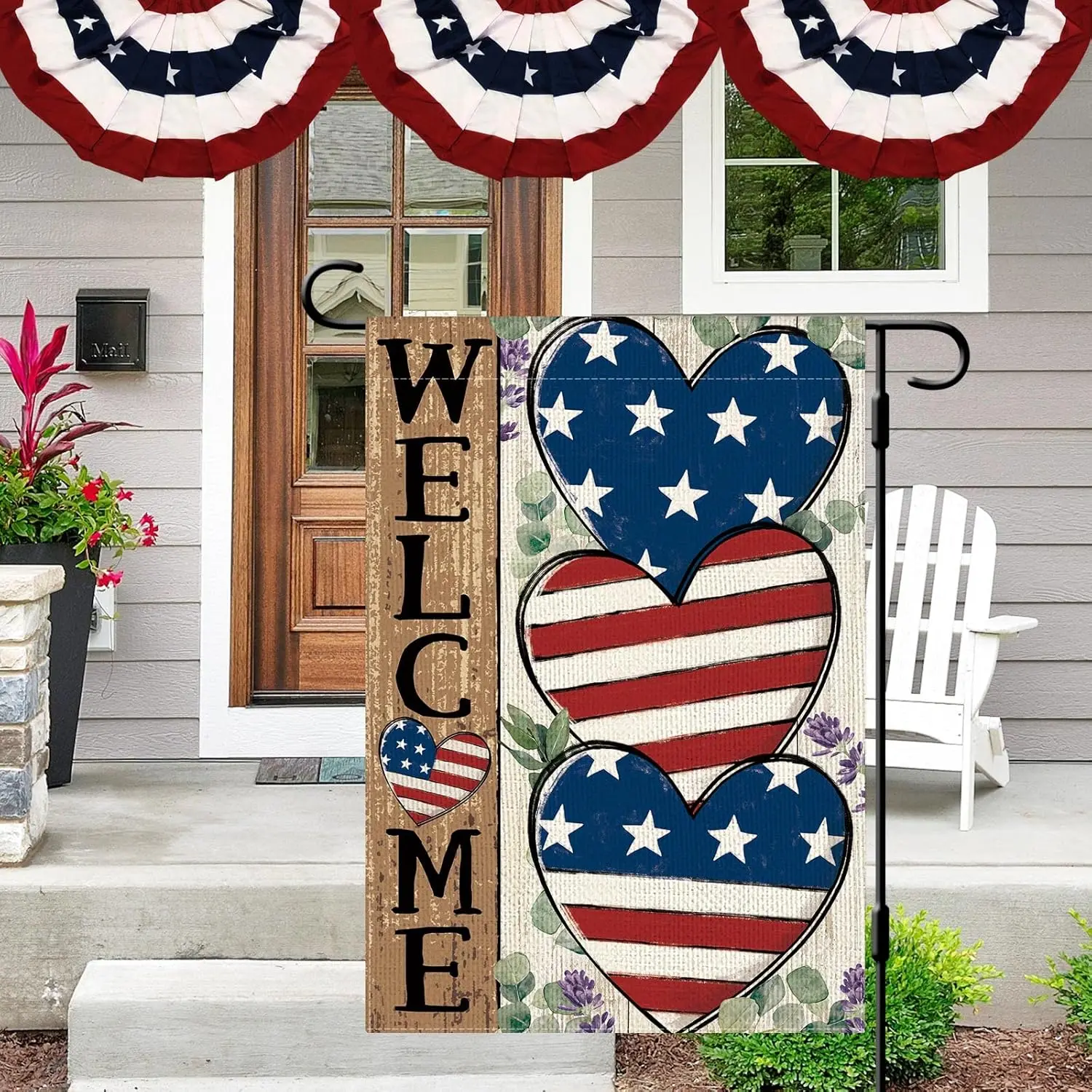 DLZDN 4th of July Garden Flag Patriotic American Heart Garden Flag 12x18 Inch Vertical Double Sided USA 4th of July Independence