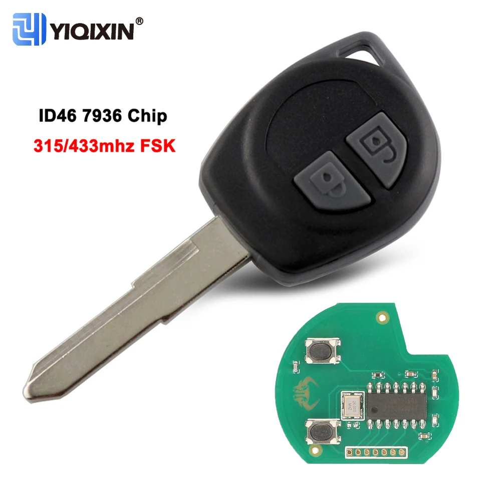 YIQIXIN FSK ID46 Car Key For Suzuki Vauxhall Agila Splash Swift Liana Aerio Jimn Igins Alto SX4 315/433Mhz 2 Button Remote HU133